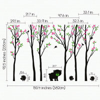 Tree wall sticker with several baby bears and hedgehogs dimensions.