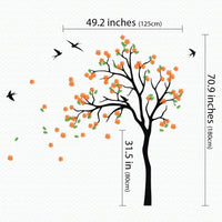 Wall tree sticker with leaves blowing and birds dimensions.