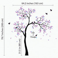 Tree wall sticker with birds and a child's name dimensions.