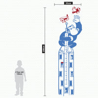 Height chart wall sticker of King Kong atop a sky scraper dimensions.