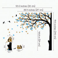 Tree wall sticker with leaves blowing and birds dimensions.