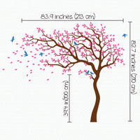 Tree wall sticker with leaves blowing and birds dimensions.
