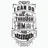 Wall quote sticker with text "I Can Do All This Through Him Who Gives Me Strength".