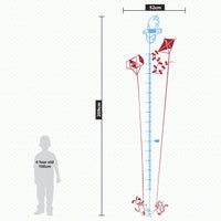 Height chart wall sticker of a kite being flown by a cat and dog dimensions.