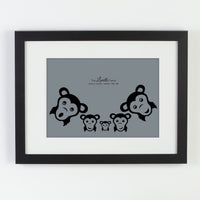 Personalized framed print of a family of monkies with names.