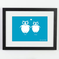 Personalized framed print of 2 owls in love with a significant date.