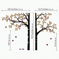Corner tree wall sticker with a split trunk and ladybirds dimensions.