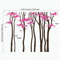 Tree wall sticker with stylish tall trees and birds dimensions.