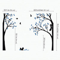 Tree wall sticker with birds and squirrels dimensions.