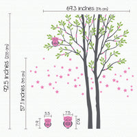 Tree wall sticker with leaves falling and 2 owls dimensions.