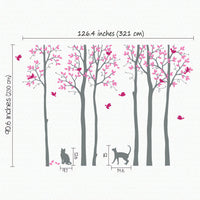 Tree wall sticker with 2 cats and some birds dimensions.