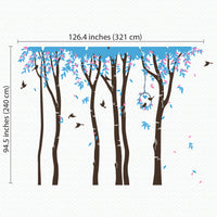Tree wall sticker with falling leaves and birds dimensions.