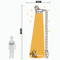 Height chart wall sticker of a cat bathed in light from a street lamp dimensions.