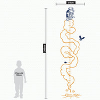 Height chart wall sticker of a monkey with a jetpack dimensions.