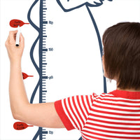 Height chart wall sticker of a cartoon crocodile with a mother charting the height of their child.