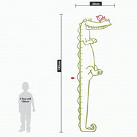 Height chart wall sticker of a cartoon crocodile dimensions.