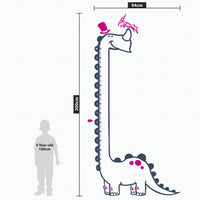 Height chart wall sticker of a long necked dianosaur dimensions.