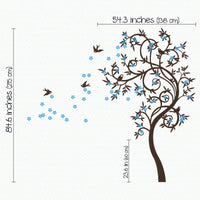 Tree wall sticker with leaves blowing and birds dimensions.