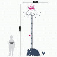 Height chart wall sticker of a whale blowing water from its blow-hole dimensions.