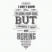 Wall quote sticker with text "I Don't Know Where I Am Going From Here But I Promise It Won't Be Boring".