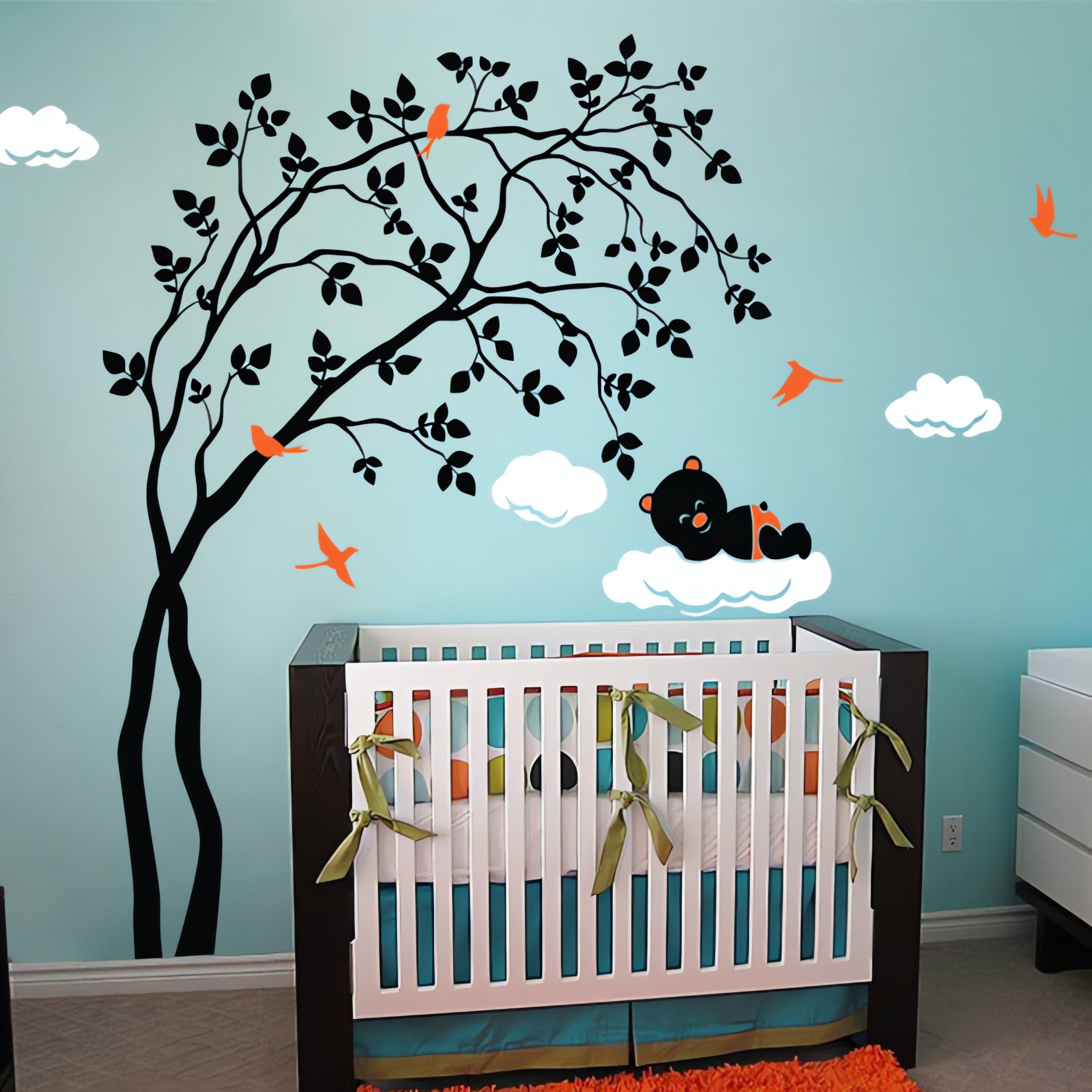 Fall Tree Wall Decal - Dark Brown Monochromatic Tree Sticker, 69" H X 87" W, Removable Nursery Wall Decor