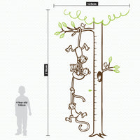 Height chart wall sticker with monkeys hanging from a tree to form a chain dimensions.