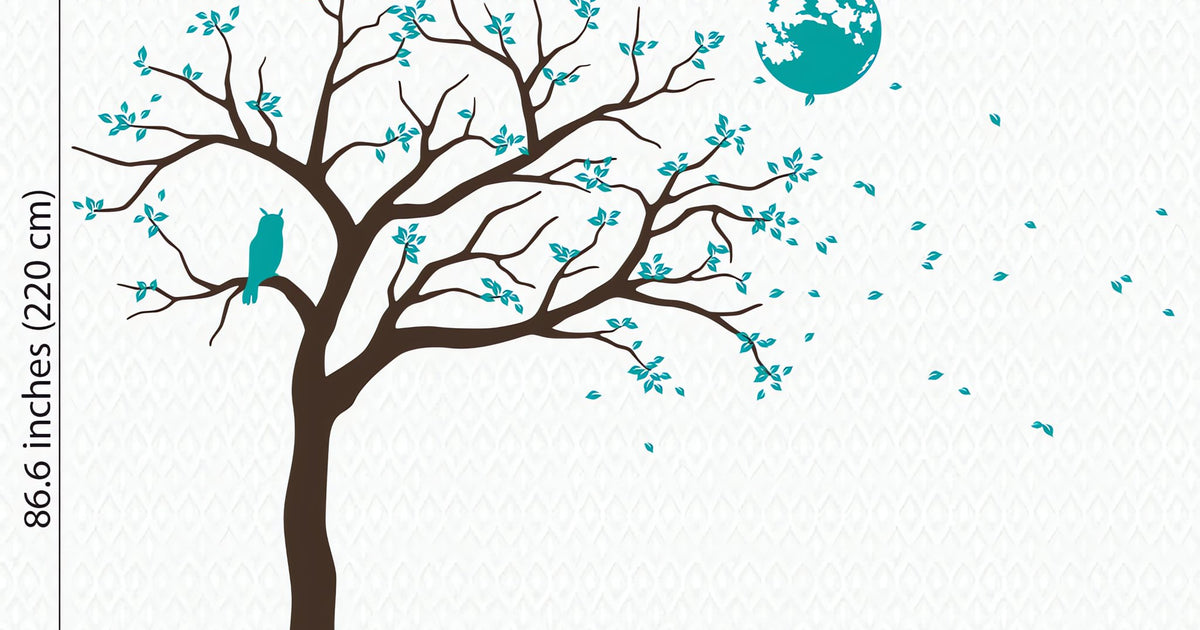 Birch Tree With Owl Wall Decal Set - Removable Nursery Wall Stickers, 108 Inches Tall, Customizable Layout