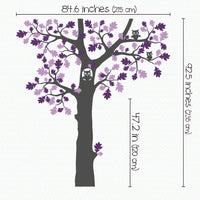 Tree wall sticker with oak leaves and an owl dimensions.