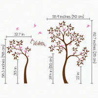 Tree wall sticker with 2 trees, birds and a name dimensions.