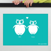 Personalized framed print of 2 owls in love with a significant date without a frame.