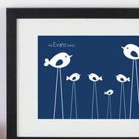 Personalised framed print with birds zoomed in.