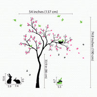 Tree wall sticker with birds, rabbits and a catterpillar dimensions.