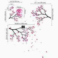 Tree wall sticker of 3 branches with 2 birds and the moon dimensions.