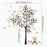 Tree wall sticker with butterflies and a teddy bear dimensions.