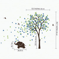 Tree wall sticker with a baby elephant and birds dimensions.
