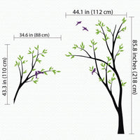 Tree wall sticker with birds and leafy branches dimensions.