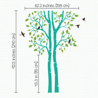 Tree wall sticker, split tree trunk with birds dimensions.