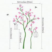 Tree wall sticker with birds and birdcages dimensions.