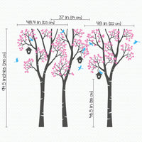 Tree wall sticker with birdhouses and birds dimensions.
