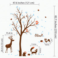 Tree wall sticker with animals and the name of a loved one dimensions.