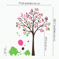 Tree wall sticker with ballons and a baby elephant dimensions.