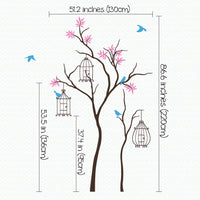Tree wall sticker of birds and bird cages dimensions.