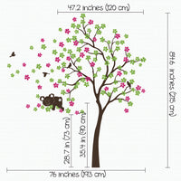 Tree wall sticker with a koala bear and birds dimensions.