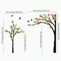 Tree wall sticker with2 trees and birds dimensions.