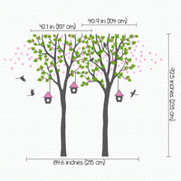 Tree wall sticker with birds and haning birdhouses dimensions.