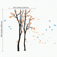 Tree wall sticker with birds dimensions.