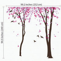 Tree wall sticker with birds and falling leaves dimensions.