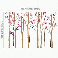Tree wall sticker of many trees and birds dimensions.