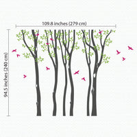 Tree wall sticker with trees and birds dimensions.